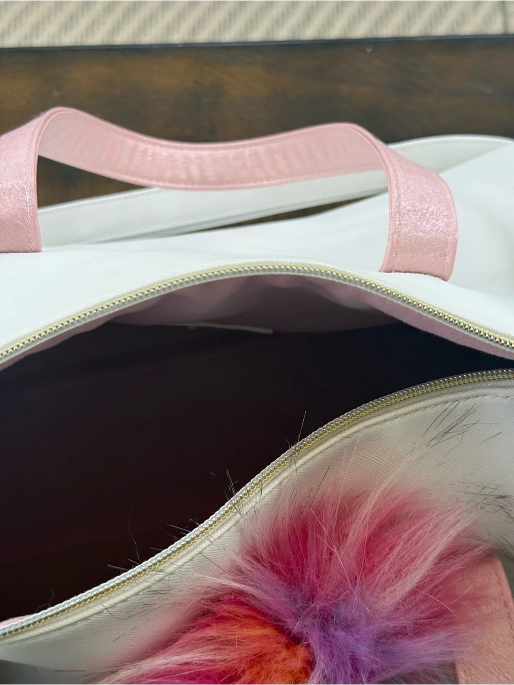 Under One Sky White and Pink Unicorn Satchel with Rainbow Pom